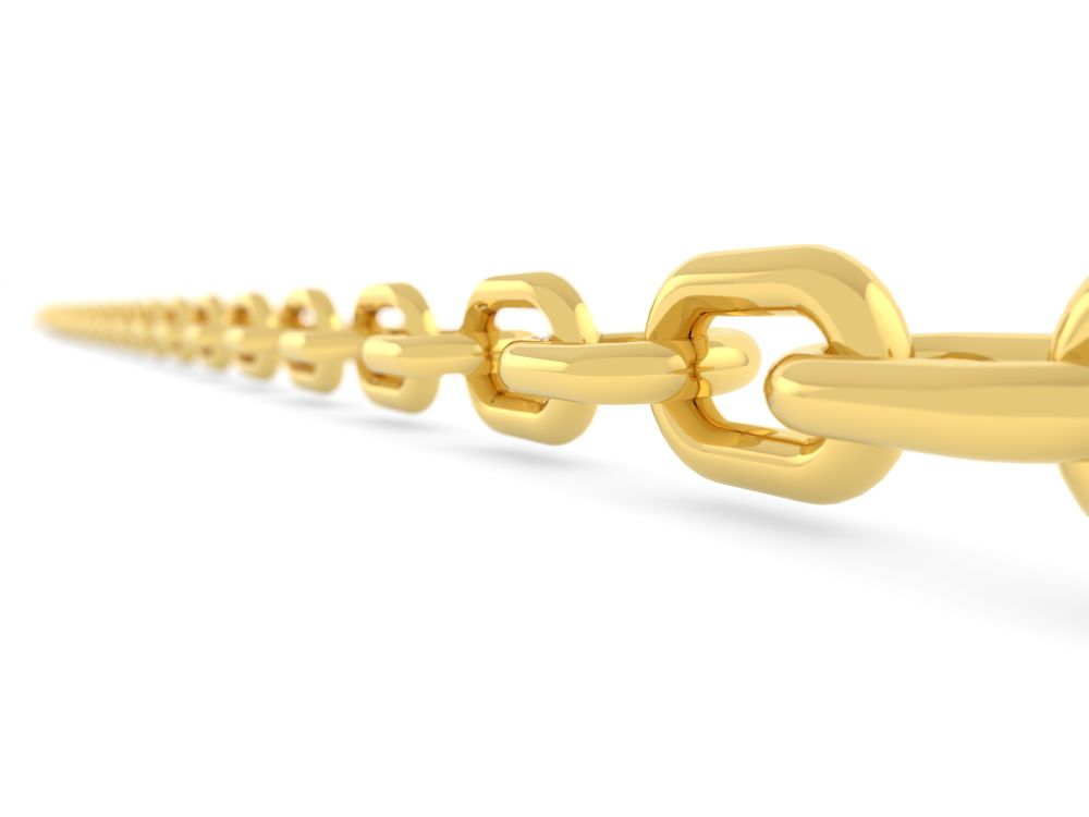 Golden chain on a white background. 3d render illustration.. Golden chain on a white background.