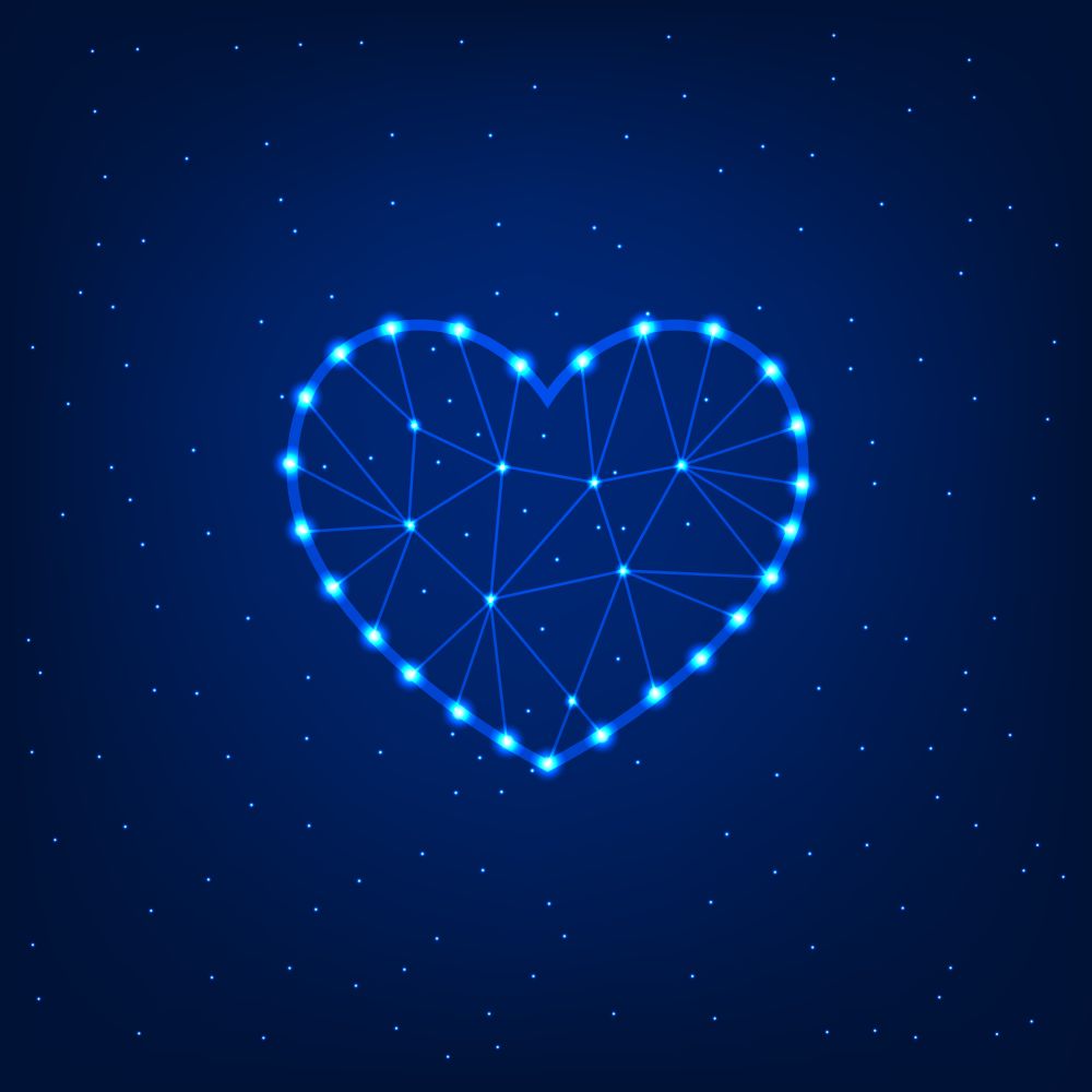 Glowing heart on a blue background. Vector illustration .. Glowing heart on a blue background.