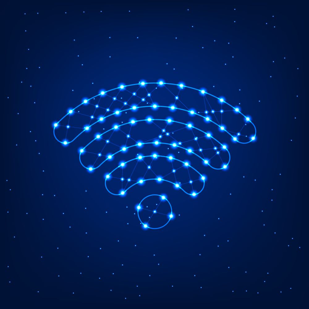 Wi fi sign on a blue background. Vector illustration .. Wi fi sign on a blue background.