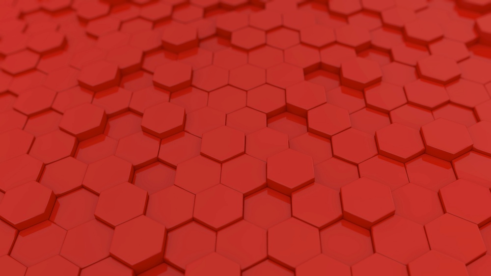 Abstract background with red hexagons. 3d render illustration.. Abstract background with red hexagons.
