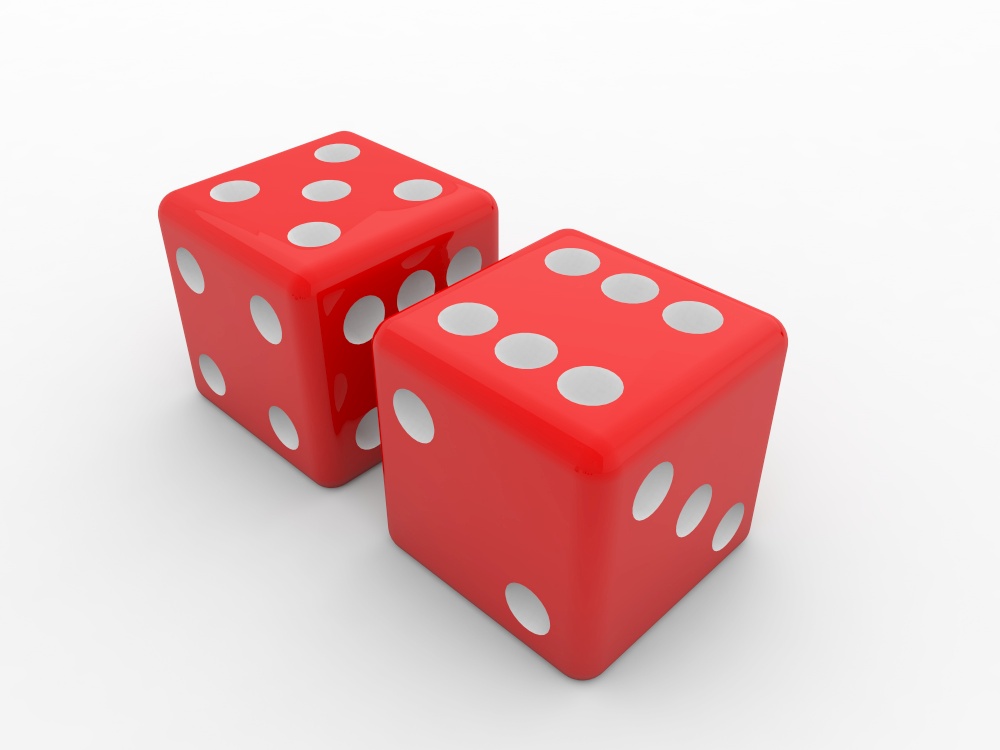 Casino dice on a white background. 3d render illustration.