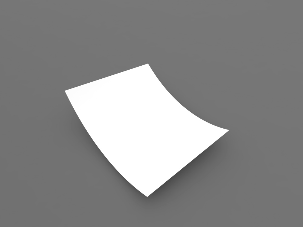 A4 copy paper sheet lies on a gray background. 3d render illustration.