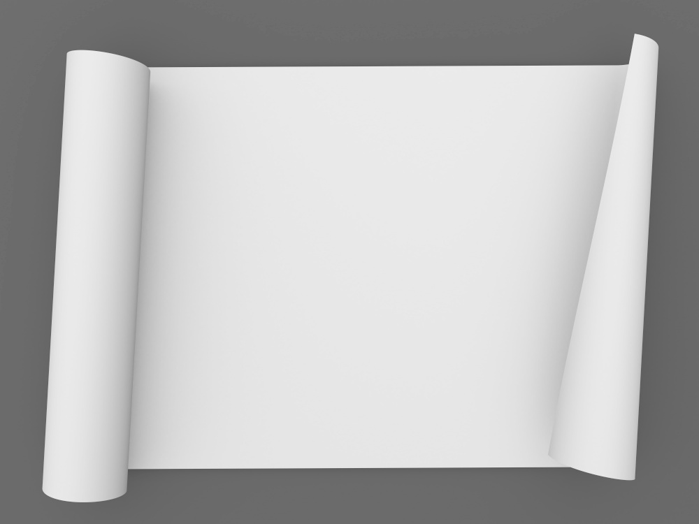 Paper scroll manuscript on gray background.3d render illustration.