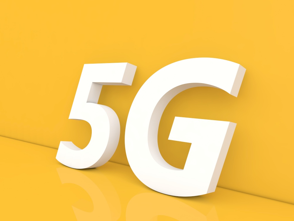 The inscription 5G Internet on a yellow background. 3d render illustration.
