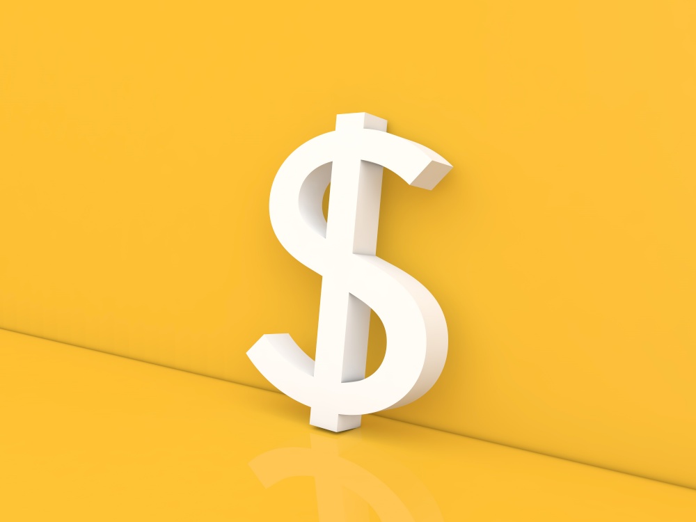 Dollar sign on a yellow background. 3d render illustration.