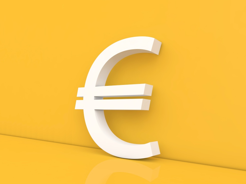 Euro currency sign on a yellow background. 3d render illustration.