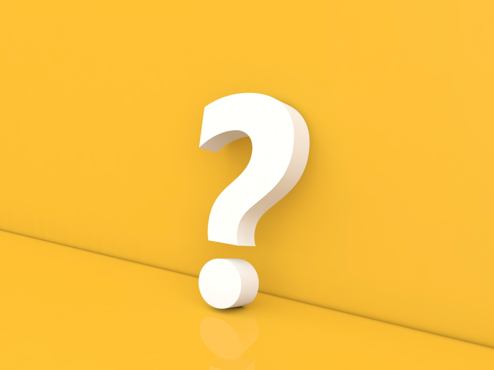 Question mark on a yellow background. 3d render illustration.