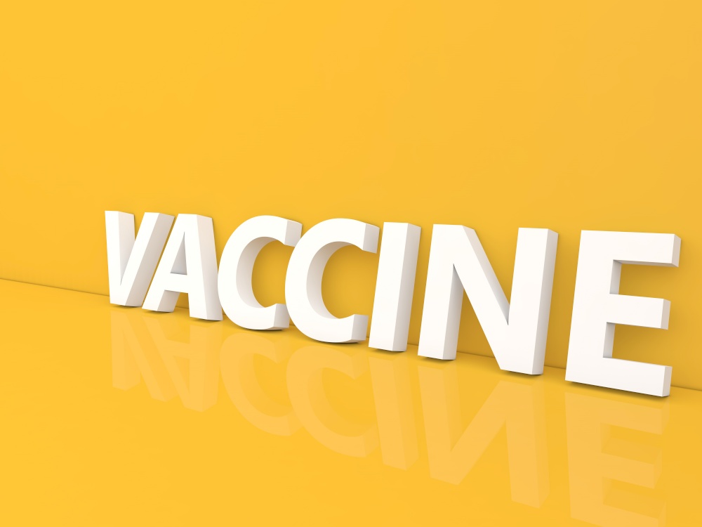 Vaccine inscription on a yellow background. 3d render illustration.
