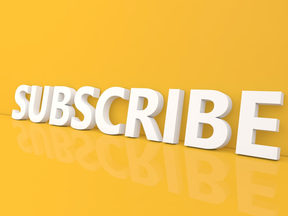 Inscription subscribe on a yellow background. 3d render illustration.