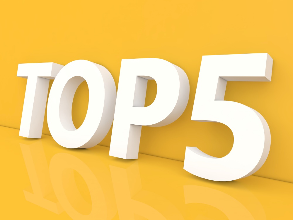 Top 5 lettering on a yellow background. 3d render illustration.