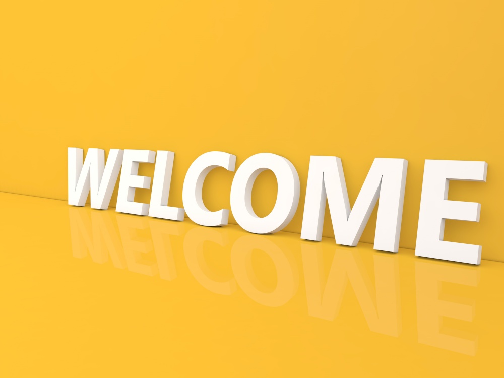 The inscription welcome on a yellow background. 3d render illustration.