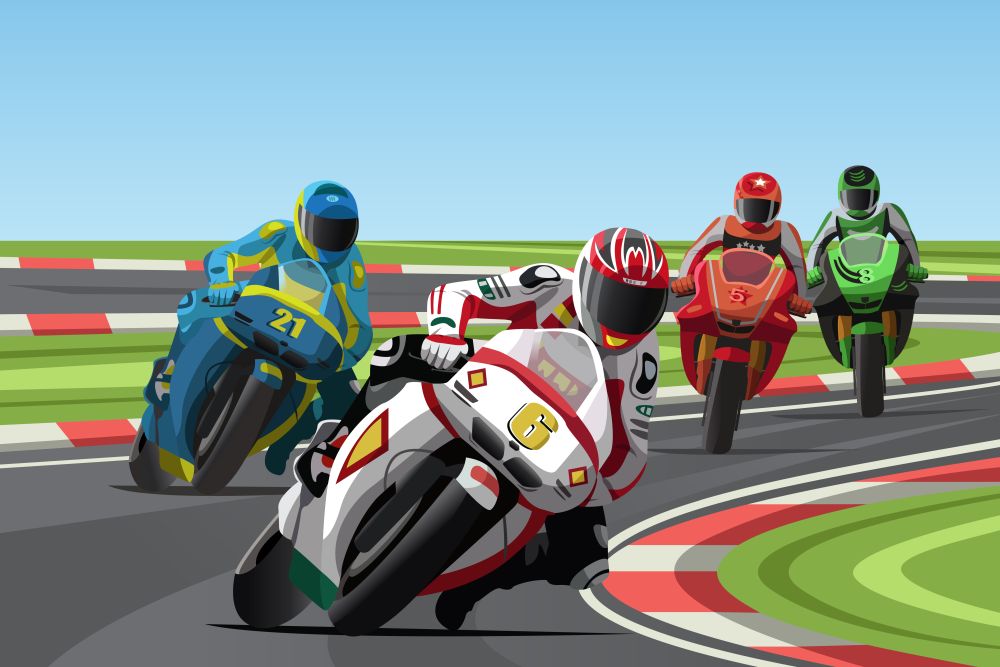 A vector illustration of motorcycle racing on the racetrack