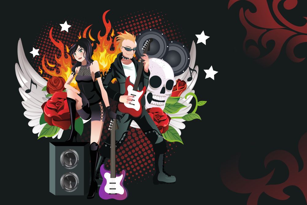 A vector illustration of a rock music background