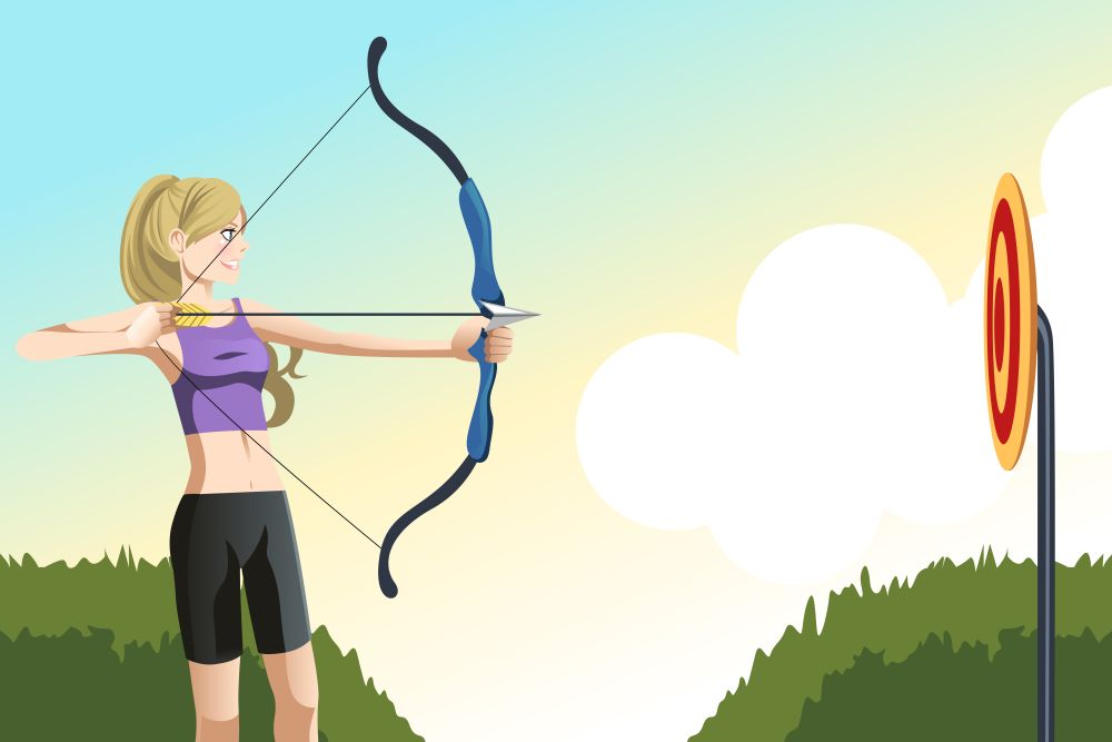 A vector illustration of an archer woman aiming at a target