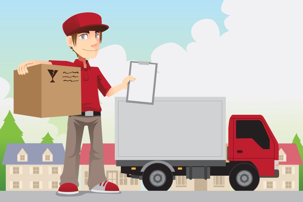 A vector illustration of a delivery person delivering a package