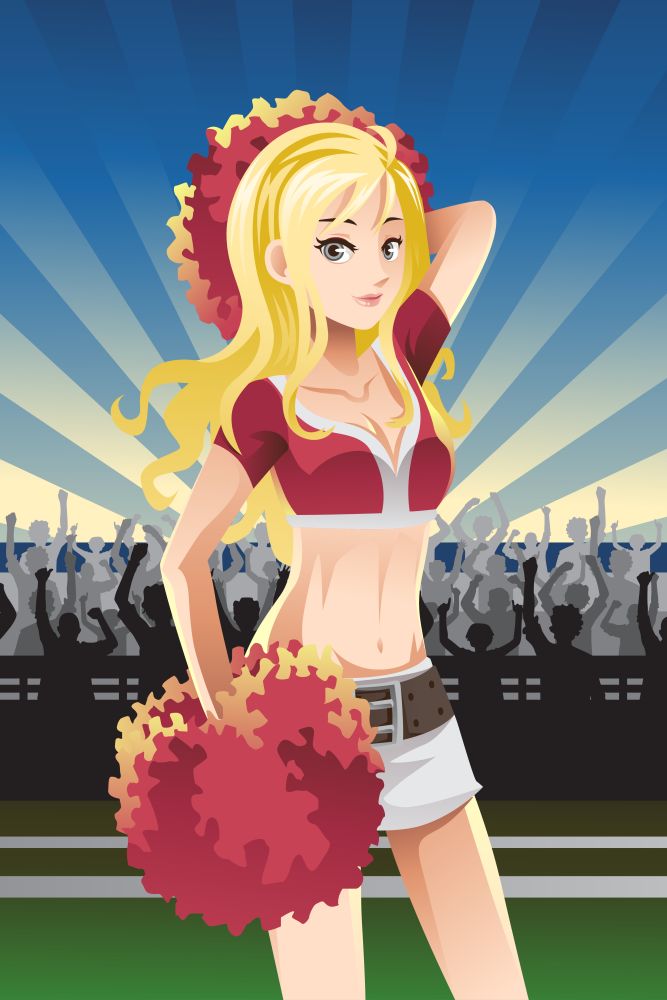 A vector illustration of a beautiful cheerleader in a stadium