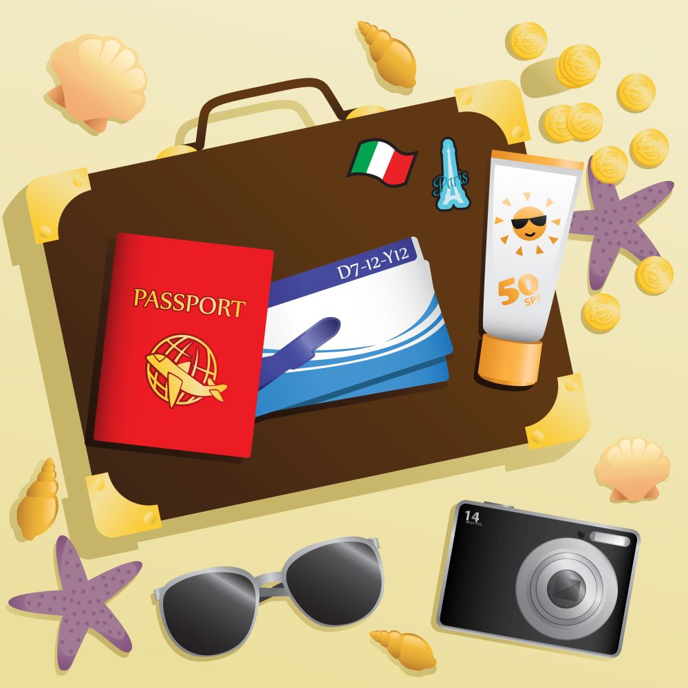 A vector illustration of travel items background