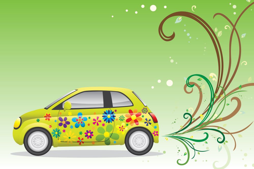 A vector illustration of a green car for environment friendly concept