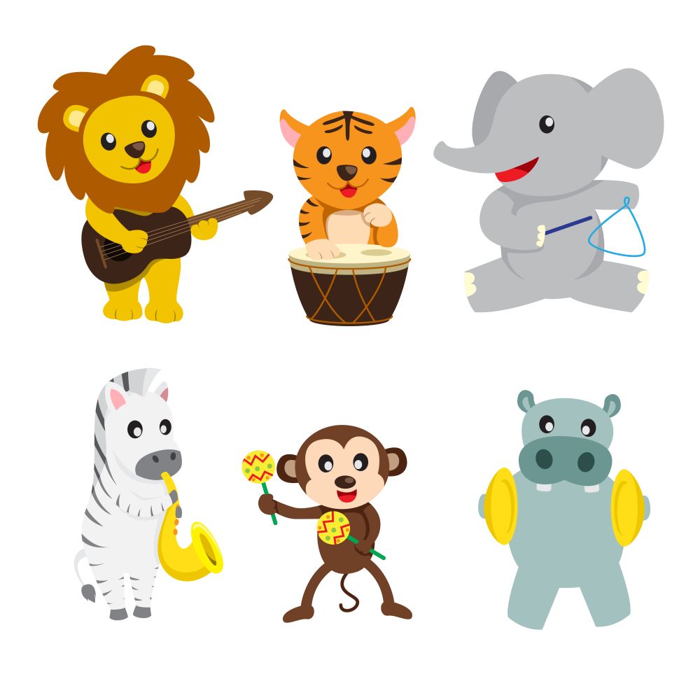 A vector illustration of wild animals playing musical instruments