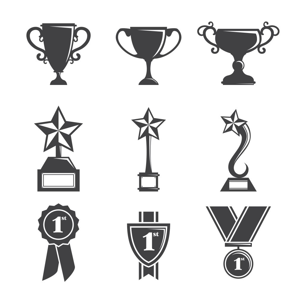 A vector illustration of a set of trophy icons
