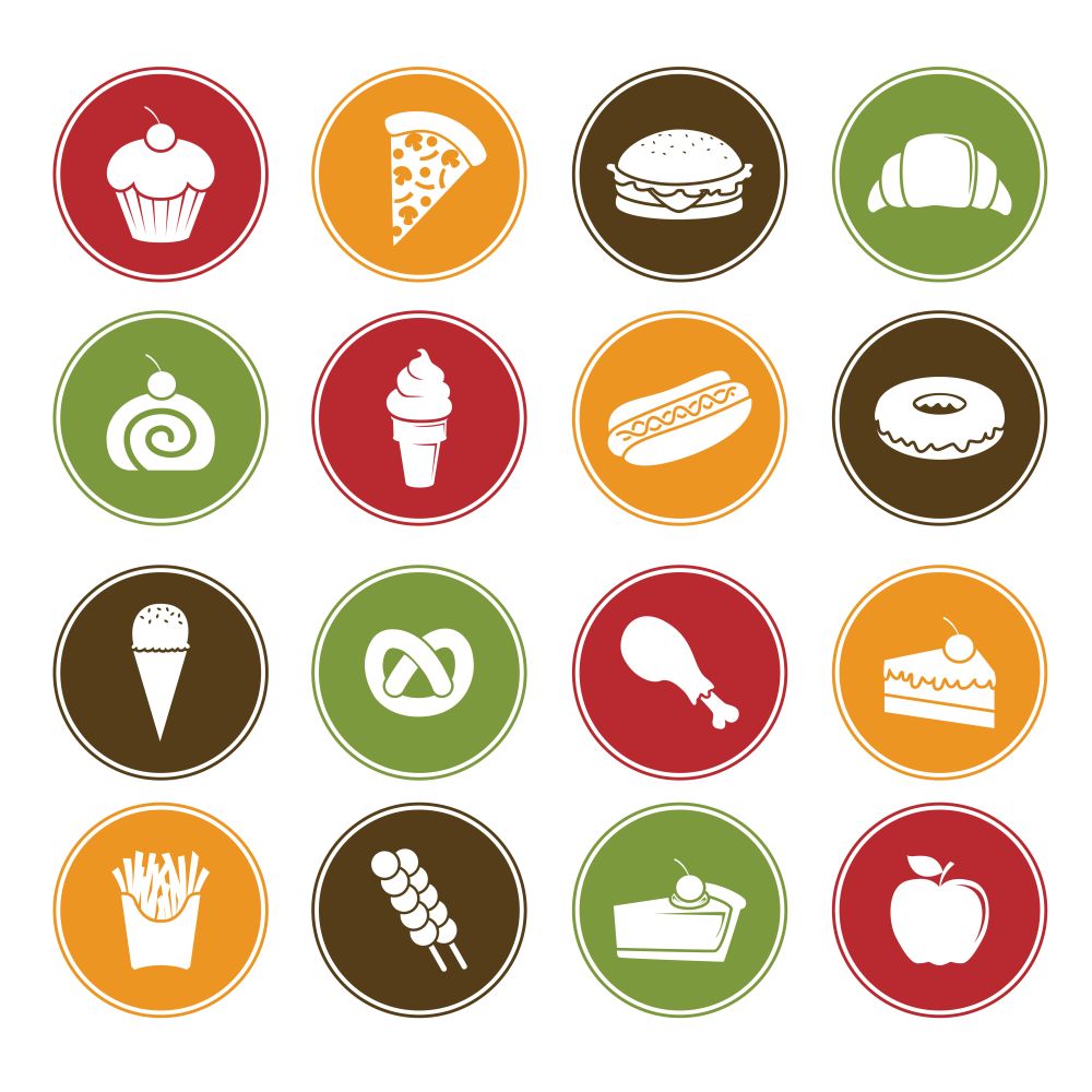 A vector illustration of different food icons