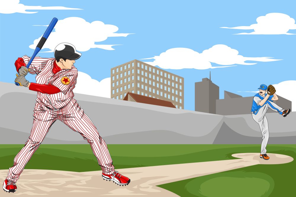 A vector illustration of a people playing baseball