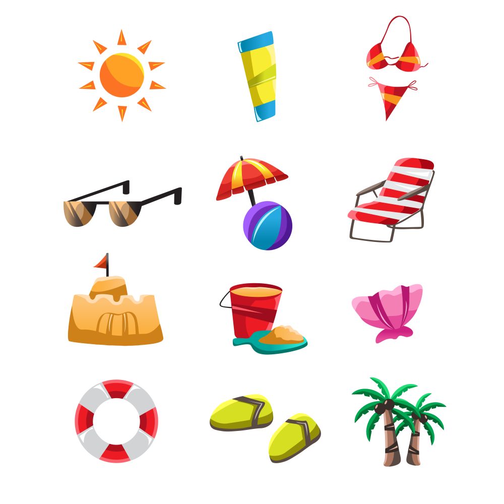 A vector illustration of beach icon sets