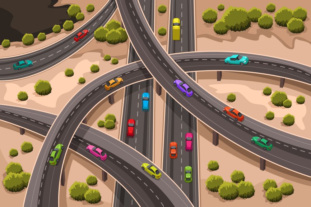 A vector illustration of highway viewed from above