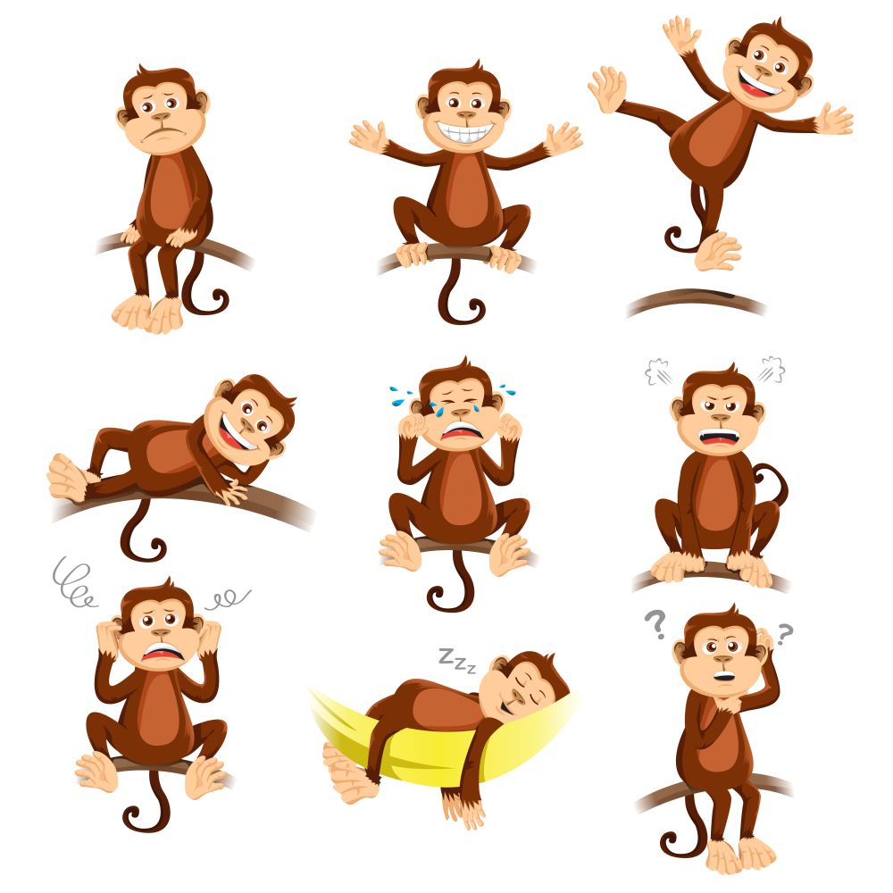 A  vector illustration of monkey with different expression