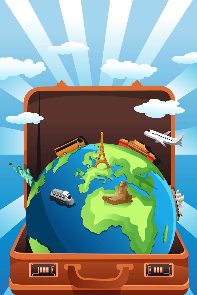 A vector illustration of suitcase with globe in it for travel concept
