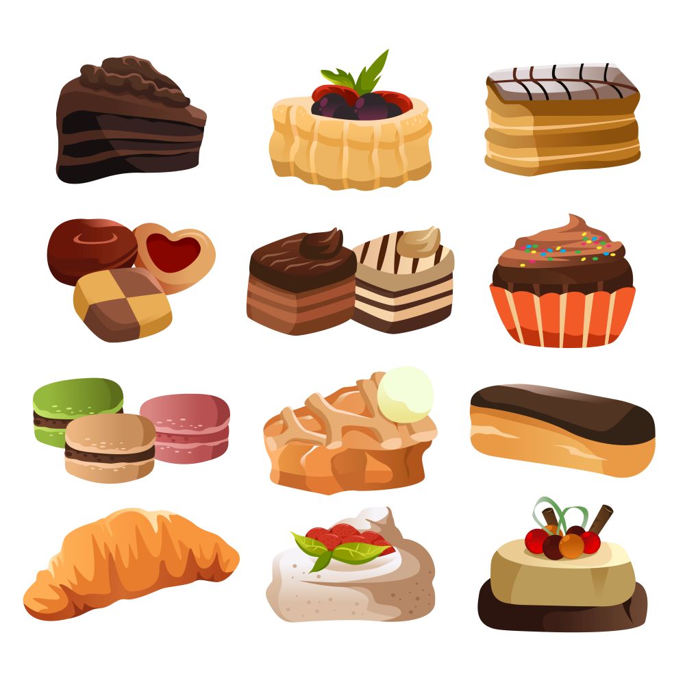 A vector illustration of pastry icon sets