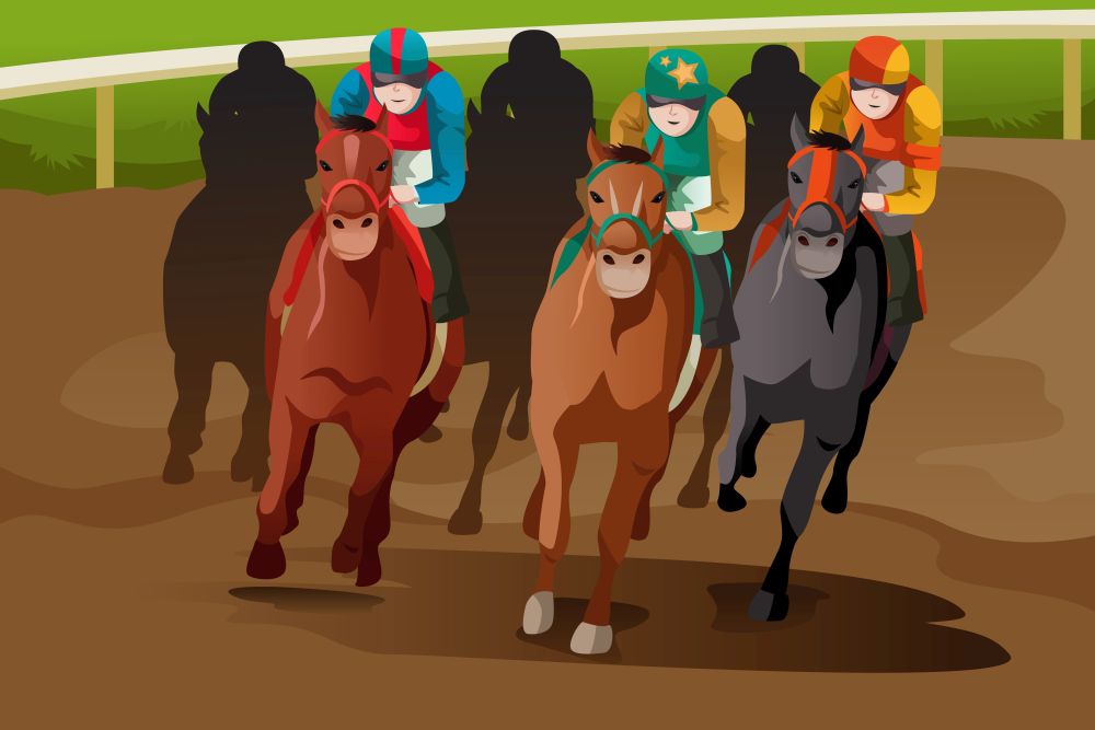 A vector illustration of horse racing in a track