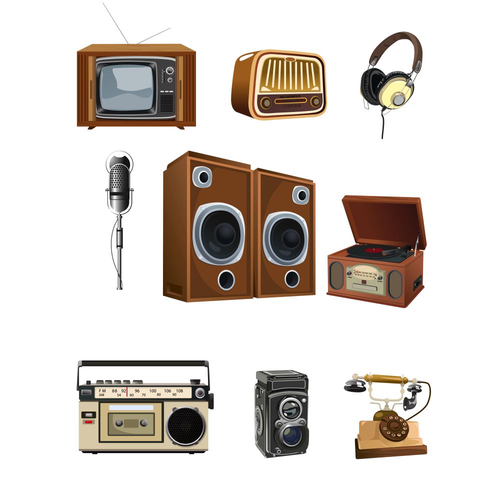 A vector illustration of vintage media stuff icon sets
