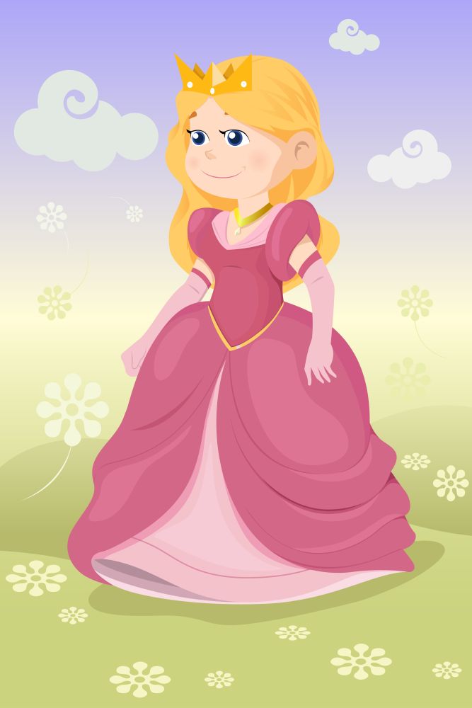 A vector illustration of a beautiful girl dressed as a princess