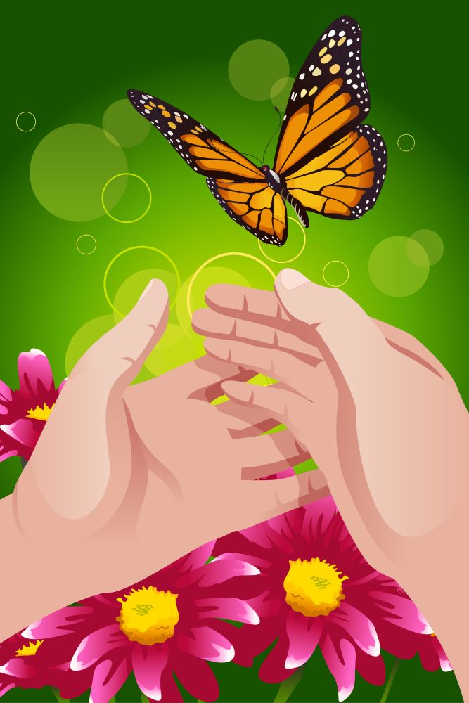 A vector illustration of hands releasing butterfly for let it go or freedom concept