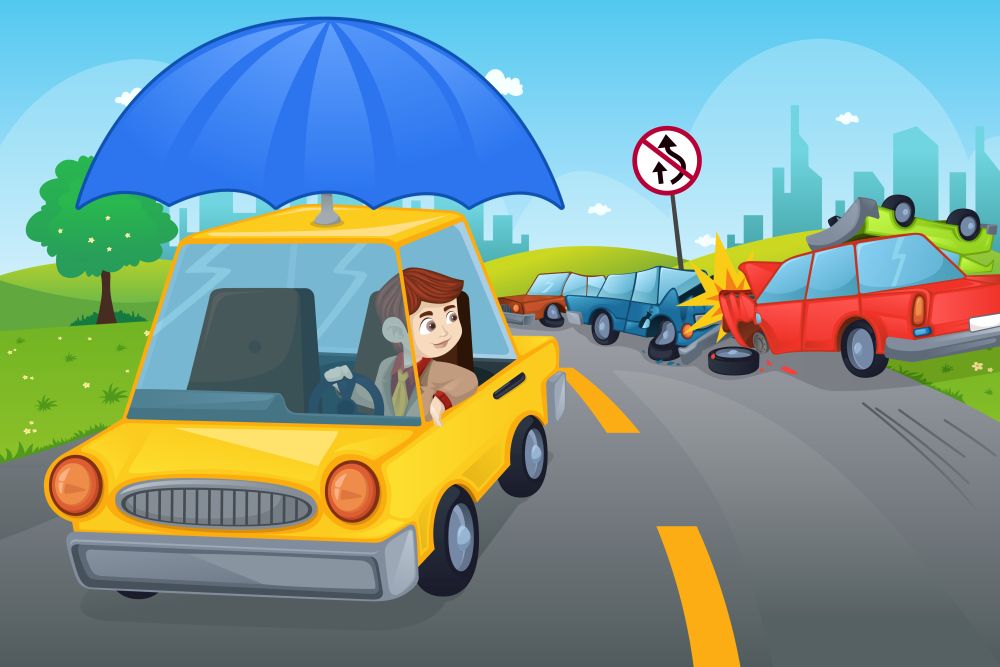 A vector illustration of cars in an accident for car insurance concept