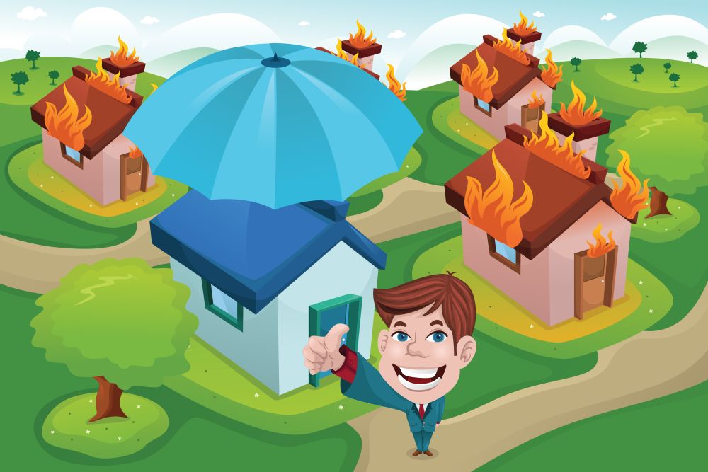 A vector illustration of house in fire for house insurance concept
