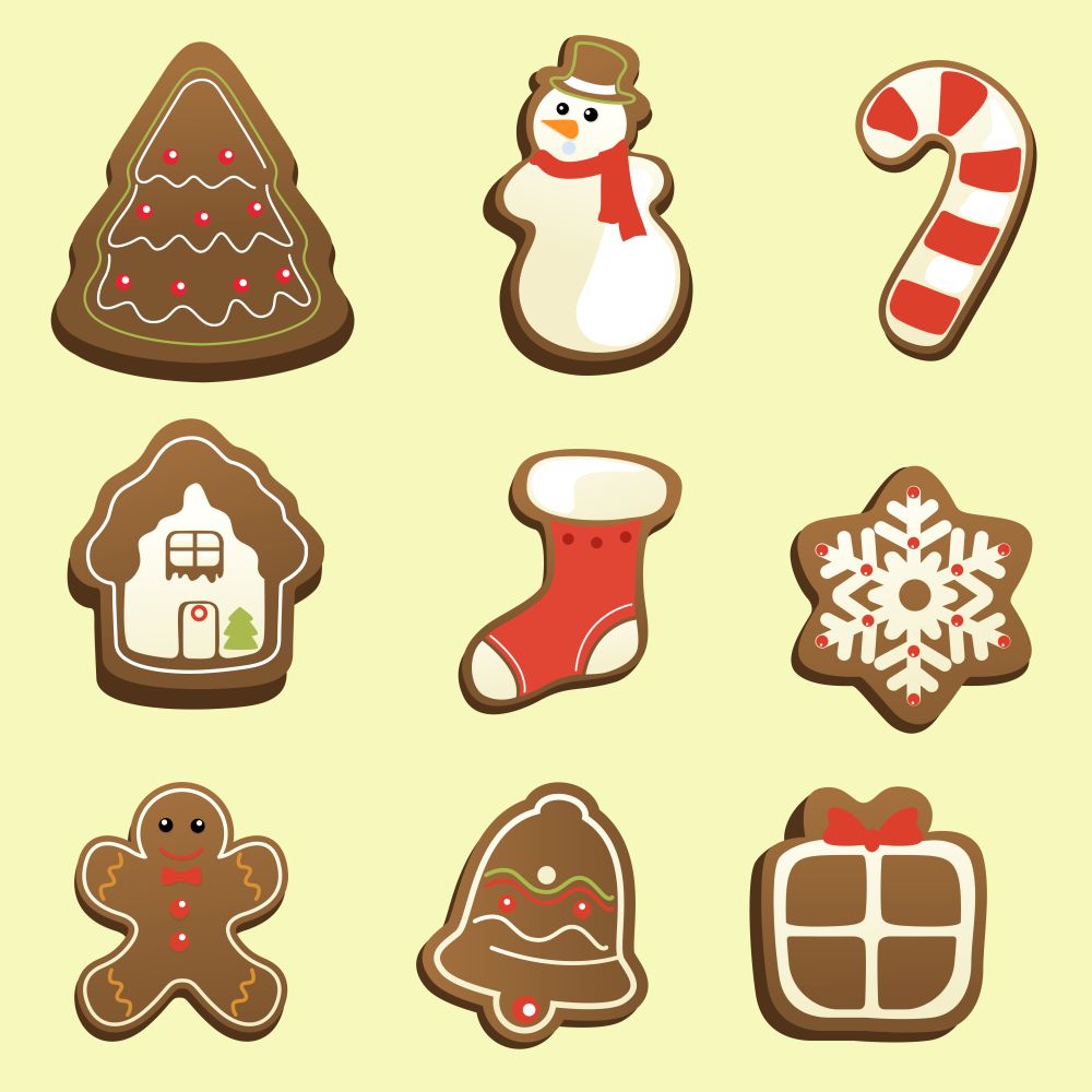 A vector illustration of gingerbread icon sets