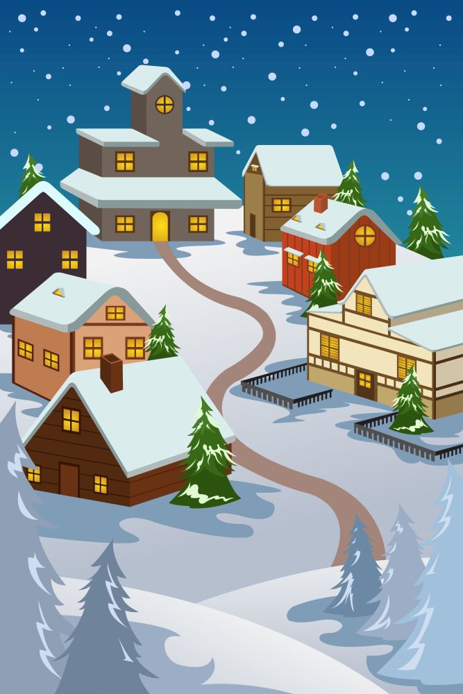 A vector illustration of winter village used for Christmas card