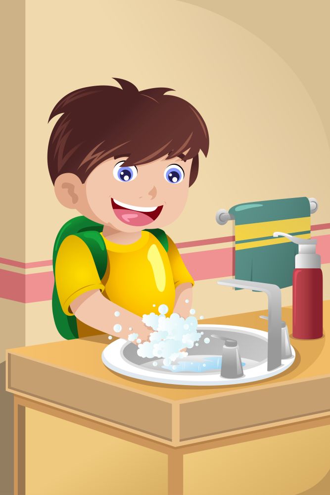 A vector illustration of cute little  boy washing his hands