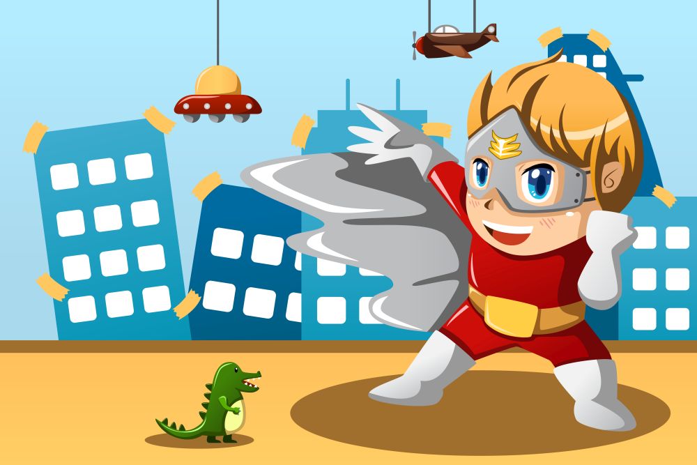 A vector illustration of boy in superhero costume