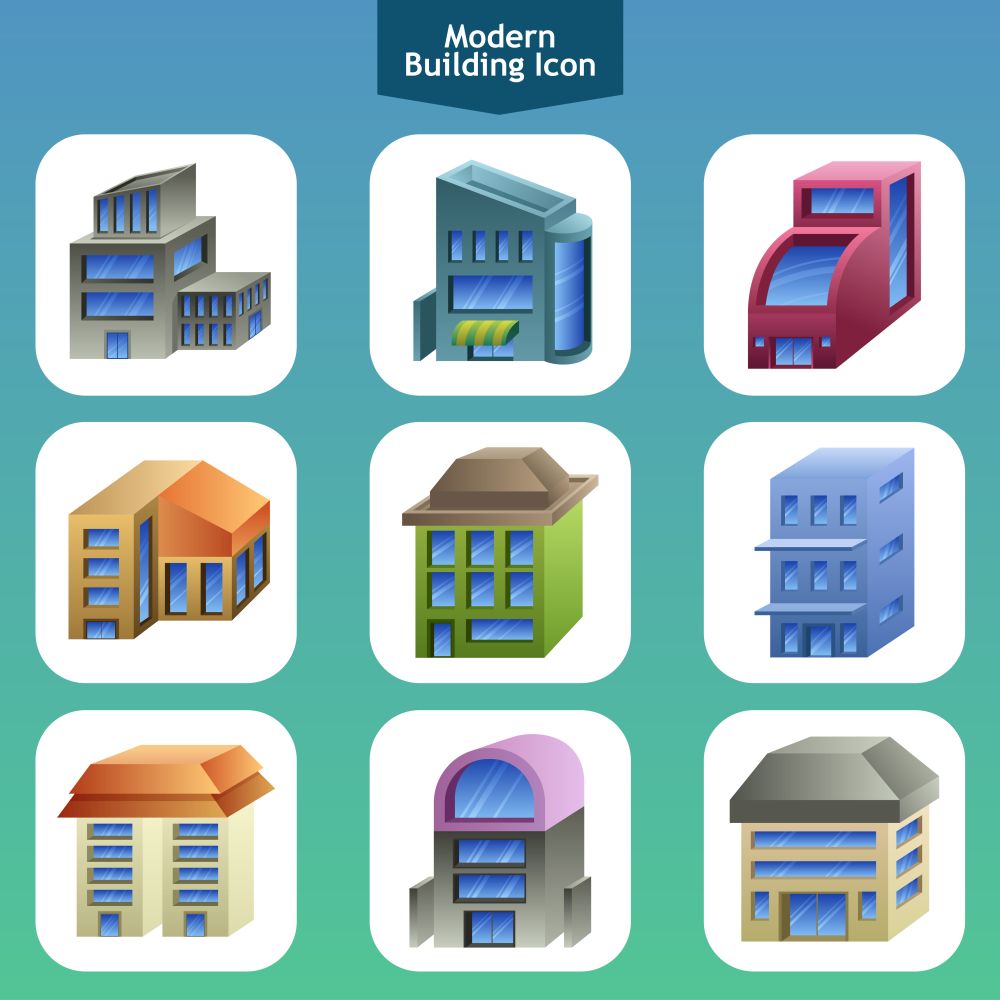A vector illustration of modern building icon designs