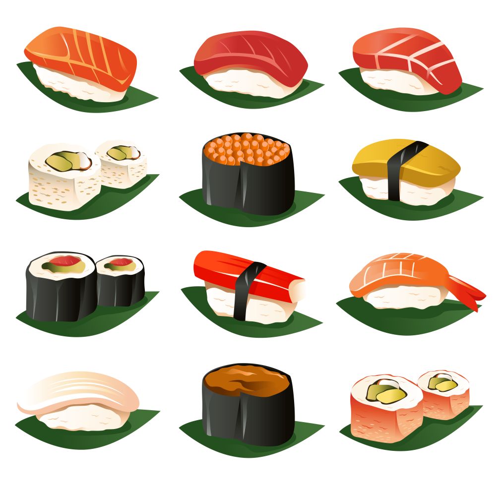 A vector illustration of sushi icon sets