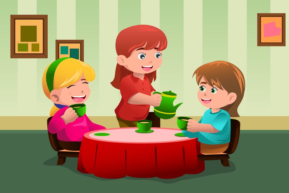 A vector illustration of cute girls having a tea party together