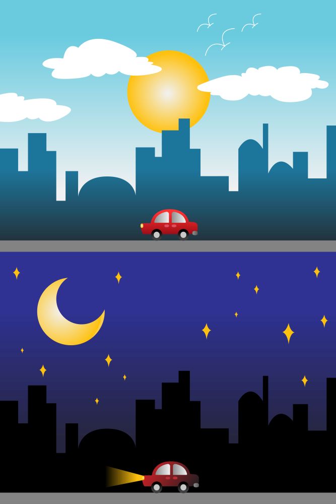 A vector illustration of day and night view of a modern city