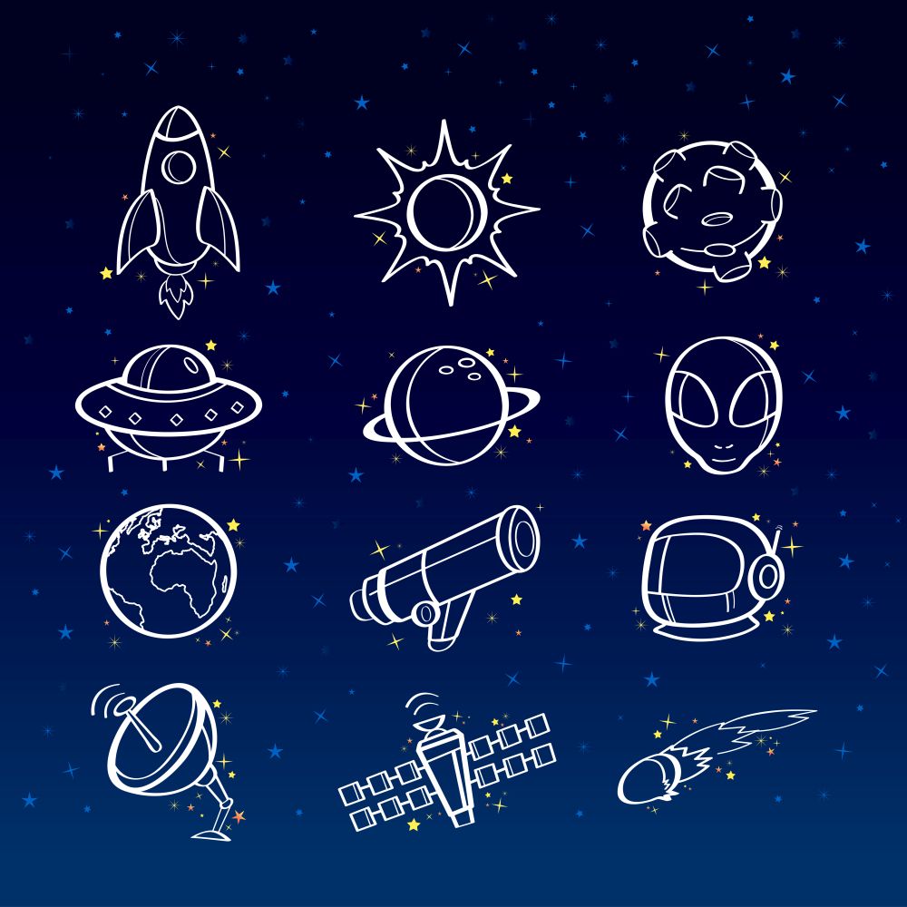 A vector illustration of astronomy icon sets
