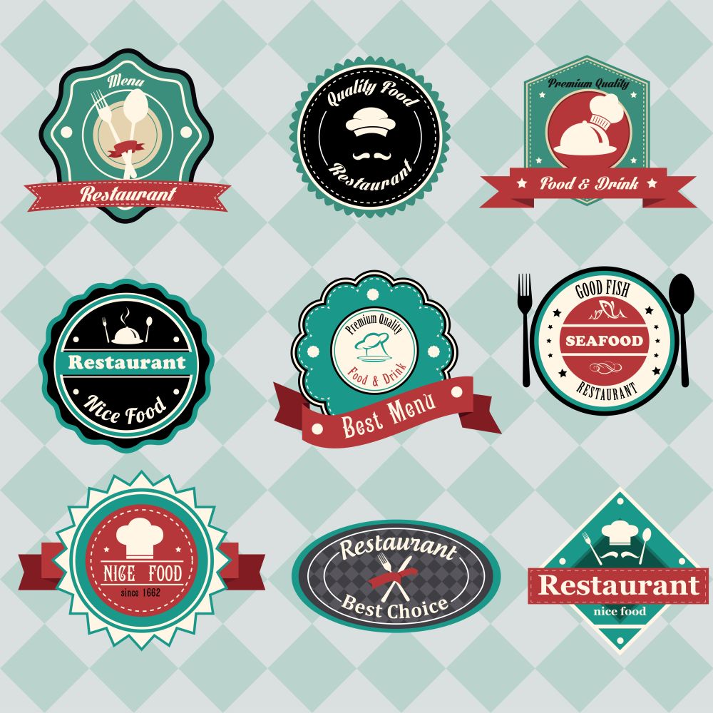 A vector illustration of vintage restaurant label designs
