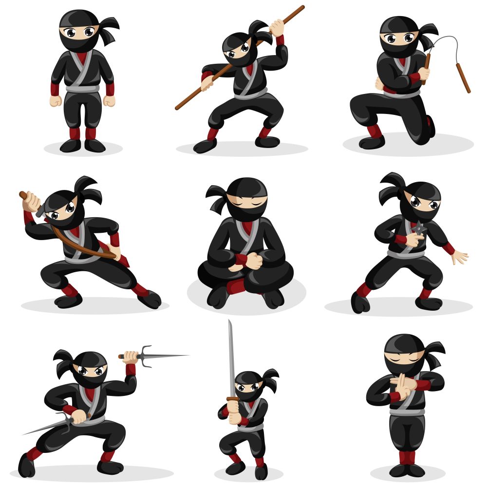 A vector illustration of ninja kids in different poses