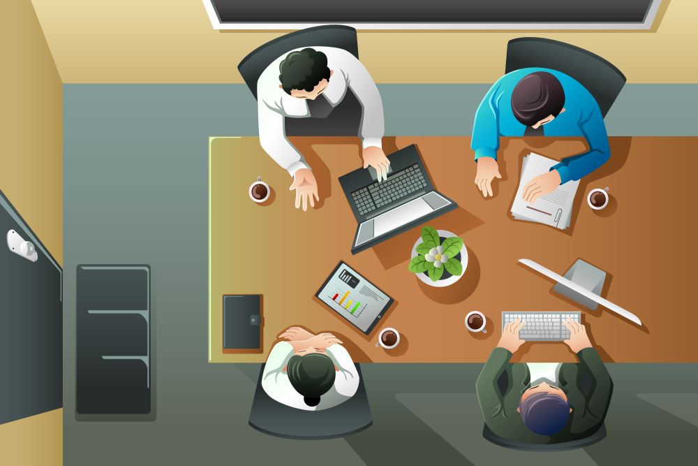 A vector illustration of overhead view of business meeting