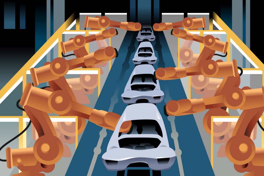 A vector illustration of automobile assembly line